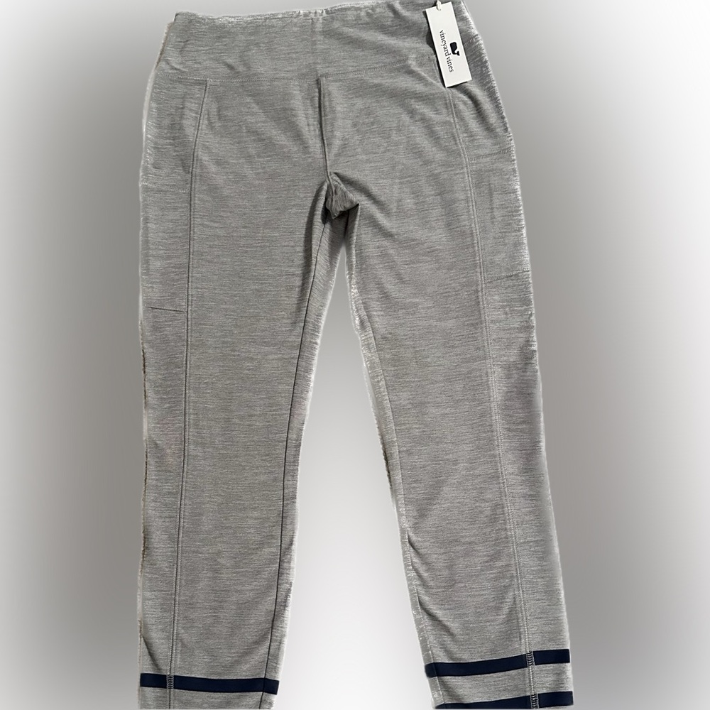VINEYARD VINES LEGGINGS NAVY GRAY ANKLE STRIPE SKIP MONDAY SHARKSKIN HEATHER L